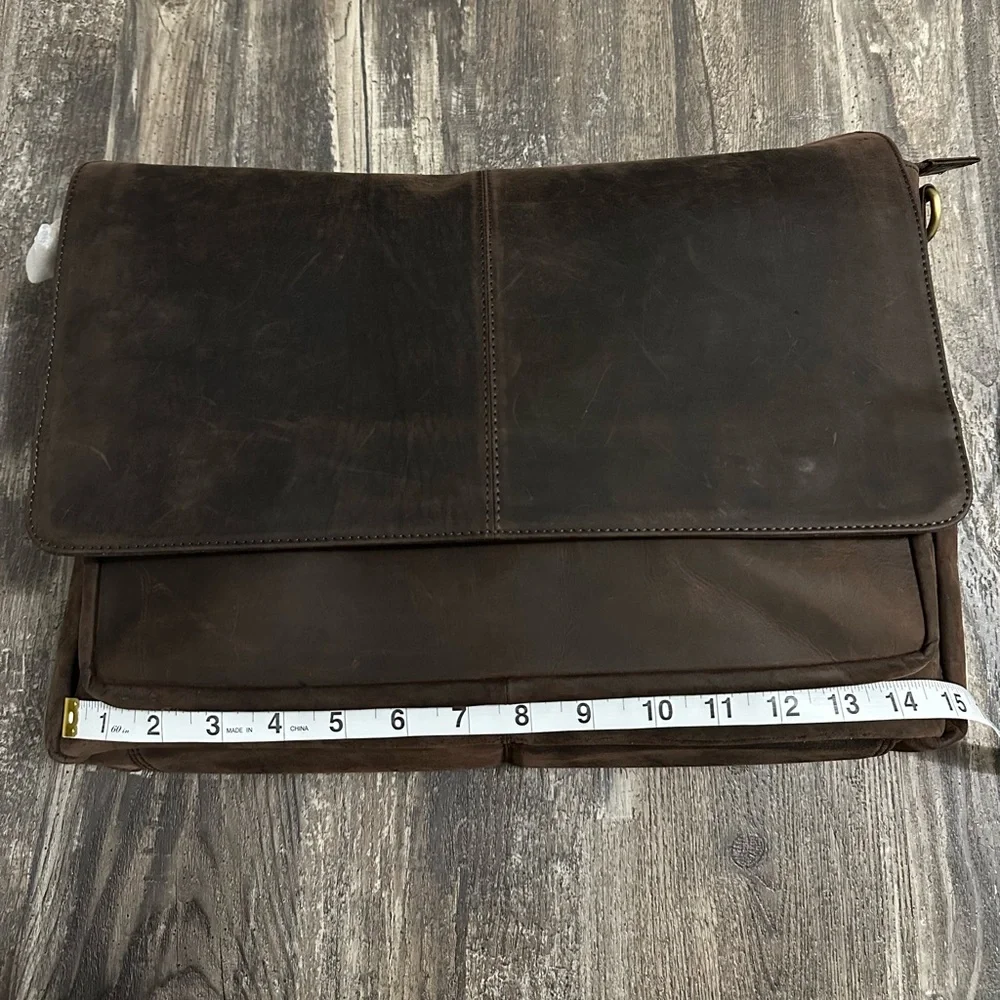 NWOT Classic Brown Genuine Leather Laptop Messenger Bag